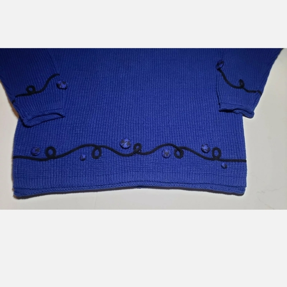 Vintage 80s Retro CHAUS Bow Sweater 2X Blue Black - Picture 7 of 12